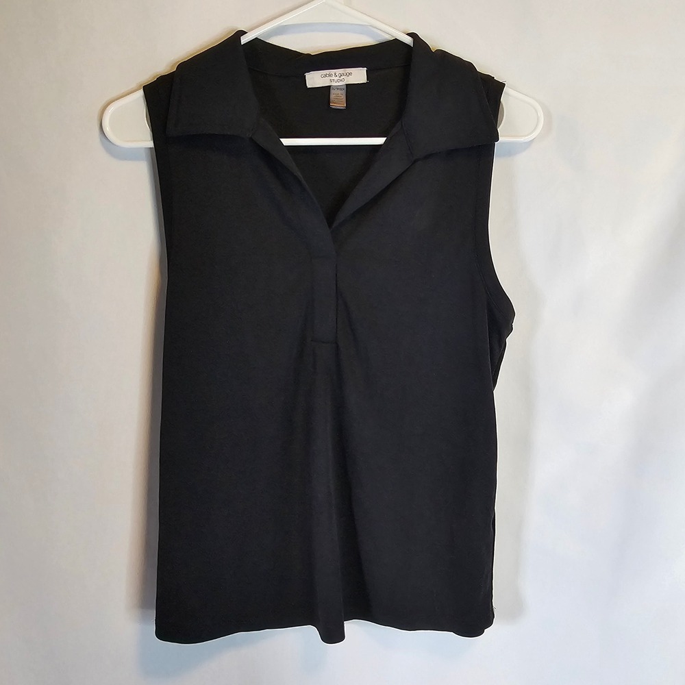 Cable‎ & Gauge Studio Black Sleeveless Top Collared Blouse XS polo